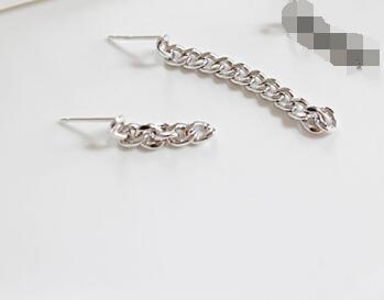 925 Sterling Silver Handmade Asymmetrical Wide Chain Link Tassel Earrings For Women Vintage Silver Braided Drop Earring