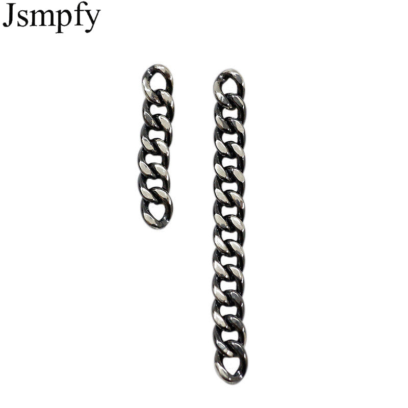 925 Sterling Silver Handmade Asymmetrical Wide Chain Link Tassel Earrings For Women Vintage Silver Braided Drop Earring