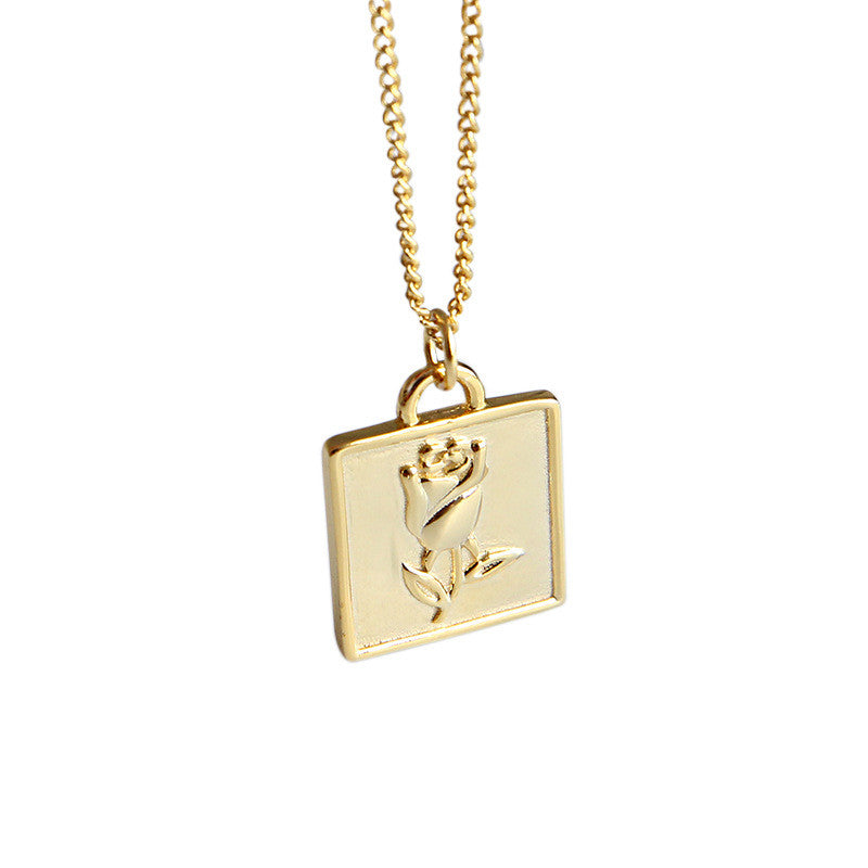 925 Sterling Silver Rose Flower Necklaces&Pendants Simple Style Square Pendant Necklace For Women joyas de plata 925