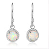 925 Sterling Silver Round White Blue Pink Opal Drop Earrings for Women Wedding Jewelry Gift Sterling Silver 925 Jewelry