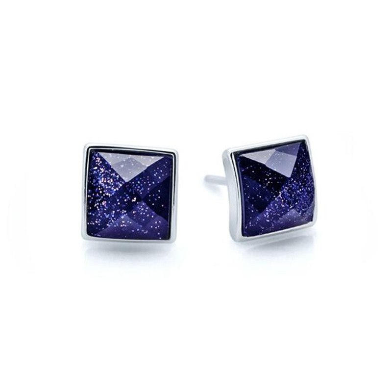 925 Sterling Silver Square And Round Stud Earrings For Women Lovers Earring Gifts Purple Stone Earring Fine Jewelry