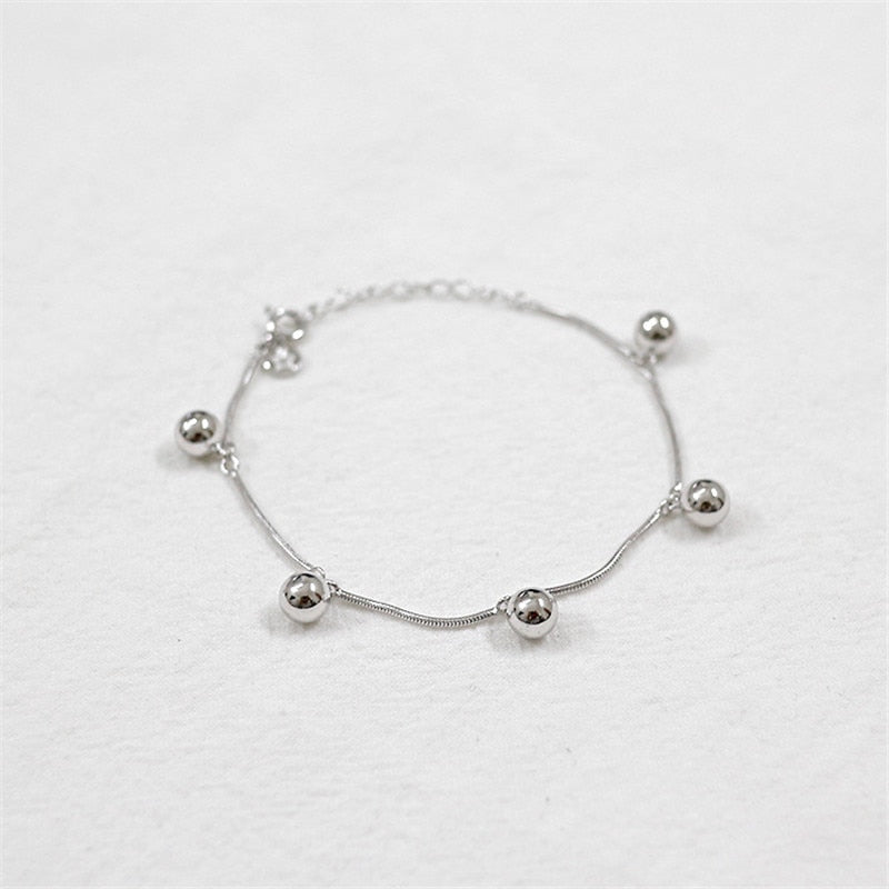 Beaded Pendants Bracelet & Bangles For Women New Brand Trendy 925 Sterling Silver Snake Chain Round Ball Charms Bracelets