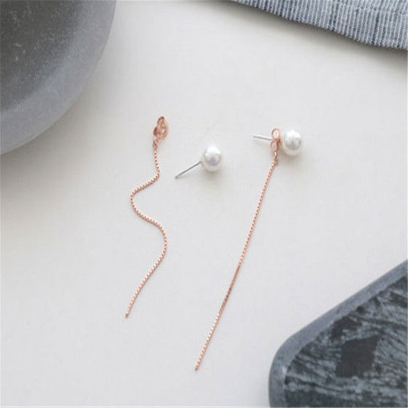 Fashion Long Chain Tassel Earrings For Women 925 Sterling Silver Box Chain Dangle Earring Pearl Jewelry boucle d'oreille