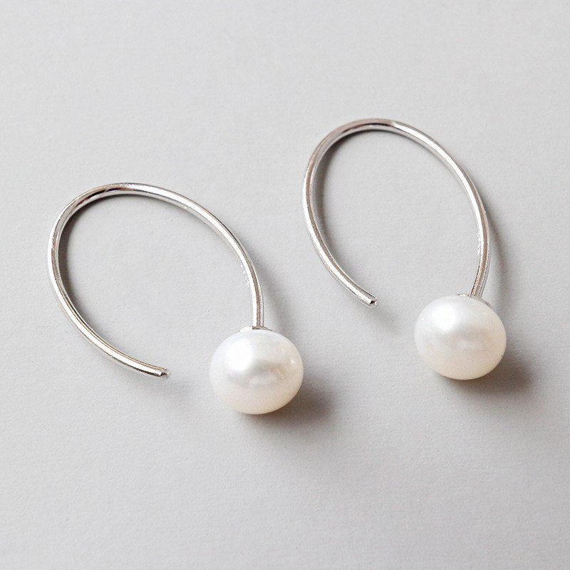 Fashion Natural Pearl Earrings Genuine 925 Sterling Silver Jewelry Femme White Pearl Stud Earrings For Women