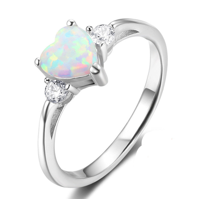 Fine Jewelry 100% 925 Sterling Silver Love Rings For Women Opal Heart Shape Ring With Zircon Wedding Jewelry Gifts
