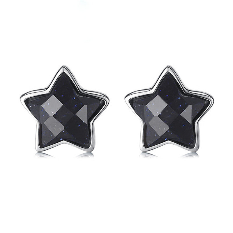 Girls Fine Jewelry 925 Sterling Silver Star Stud Earrings For Women Black 925- Sterling -Silver -Jewelry Earrings Brinco