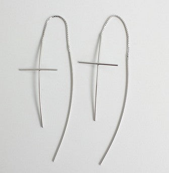 Long Chain Dangle Piercing Earrings For Women 925 Sterling Silver Long Cross Hanging Drop Earring Sterling-Silver-Jewelry