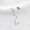 New Chic Style Asymmetric Leaf Pearl Earrings 925 Sterling Silver Long Chain Leaf Dangle Drop Earring For Women Brinco