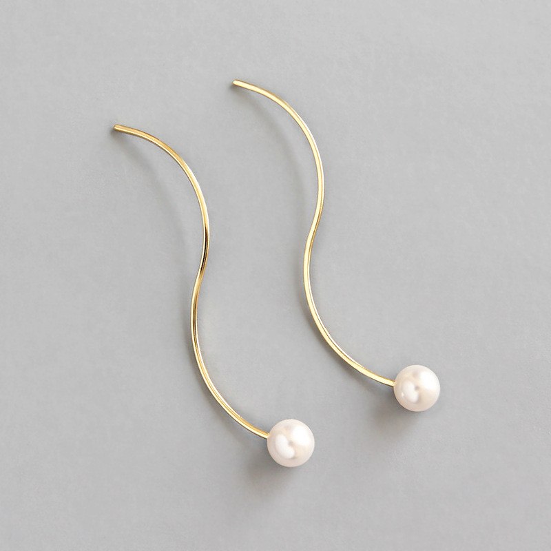 New Fashion Pearl Earrings 925 Sterling Silver S Shape Ear Line Stud Earring For Women Student bijoux en argent 925