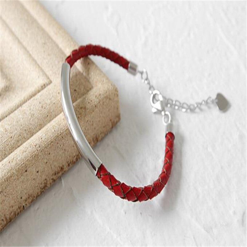New Handmade Braided Leather Chain Bracelet&Bangles For Lovers 925 Sterling Silver Tube Bracelets Students Gifts Pulser