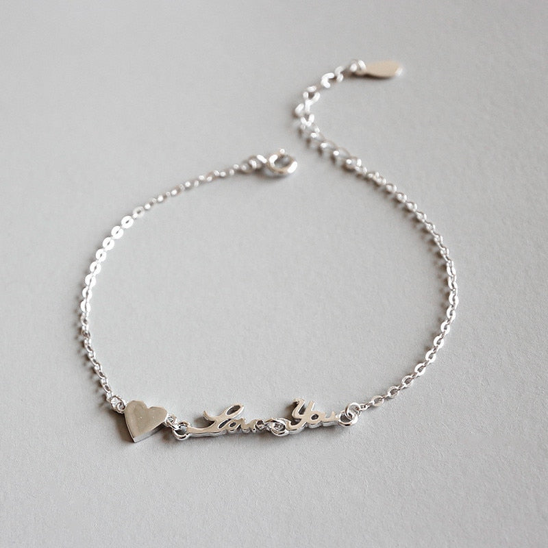 New Link Chain Bracelets For Women 925 Sterling Silver Heart Initial Letter Love You Charm Bracelet Student Gifts