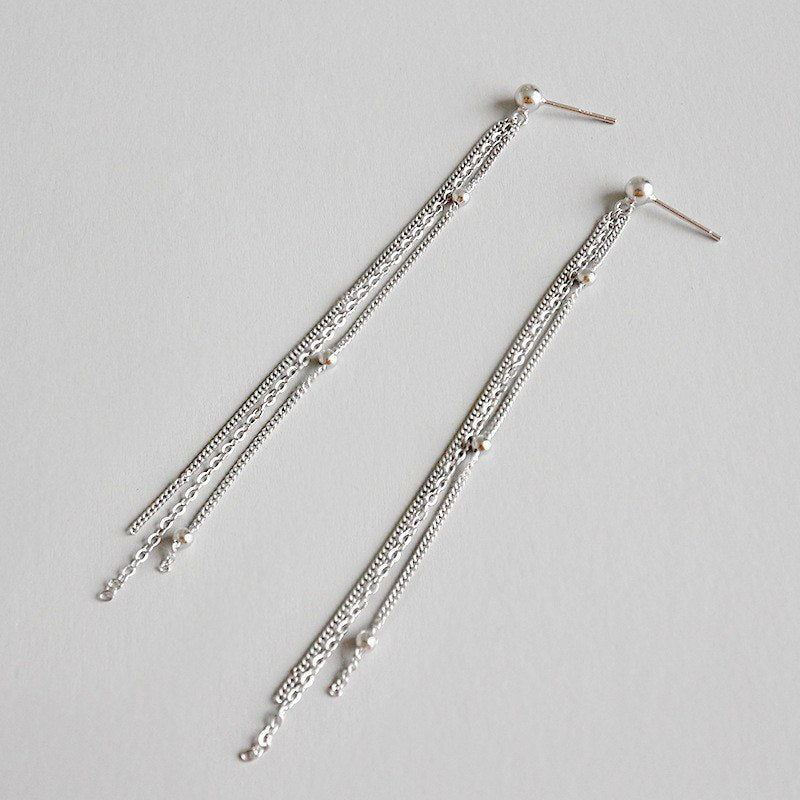 New Multi Layer Chain Long Tassel Earrings For Women 925 Sterling Silver Beads Dangle Drop Earring Pendientes Mujer Moda