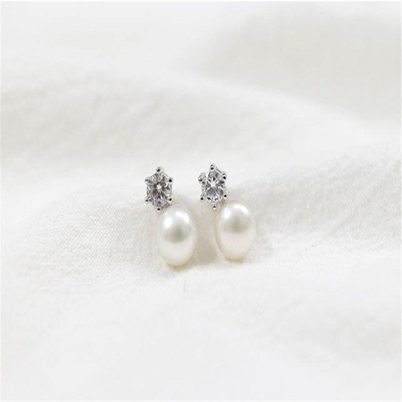 New Natural Pearl Earrings For Women Wedding Gifts 925 Sterling Silver AAA Zircon Stud Earring Birthd Gift