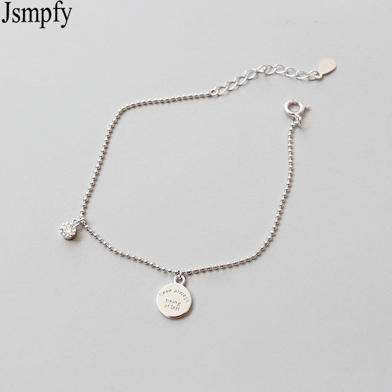 New Simple Design Round Zircon Circle Charm Bracelets For Women 100% 925 Sterling Silver Beads Chain Bracelet Party Gifts