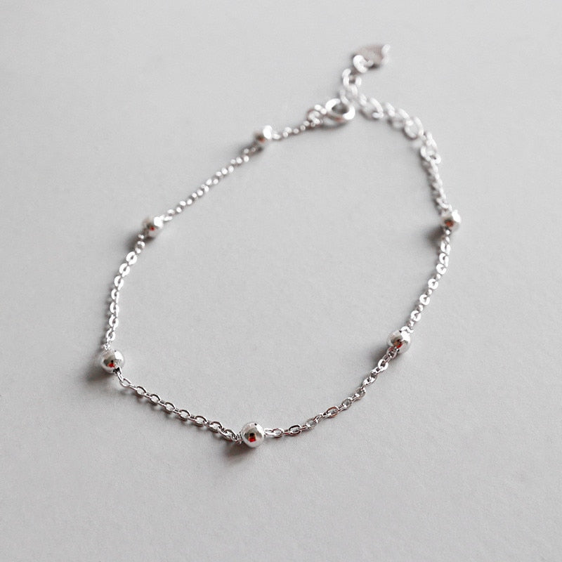 New Simple Link Chain Bracelet & Bangles For Women Authentic 925 Sterling Silver 3mm Beads Bracelet Fine Jewelry