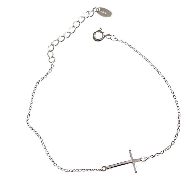 New Tiny Cross Sidew Bracelets & Bangles Real 925 Sterling Silver Link Chain Bracelet For Women Students Gift Pulseras