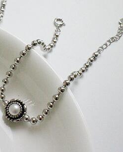 New Trendy Vintage Beads Chain Bracelets 925 Sterling Silver Pearl And Black Agate Chain Bracelet For Women