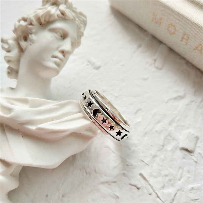 New Vintage 925 Sterling Silver Rings For Women Inl Moon Star Finger Ring Sterling Silver 925 Jewelry Bague Size 6 7 8