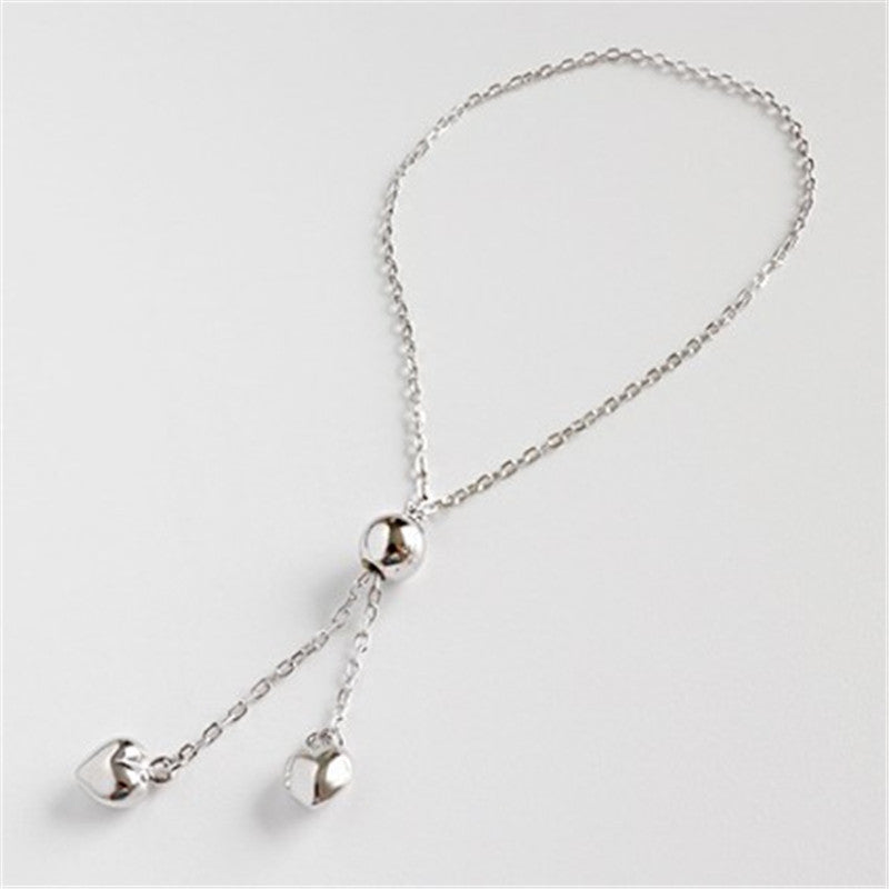 Pure 925 Sterling Silver Link Chain Bracelets Bead Adjustbale Hearts Tassel Bracelet For Women Girls Pulseras