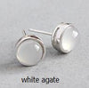 Pure 925 sterling silver Stud earrings For Women Girls Black White Agate Turquoise Stud Earring Fine Jewelry Brinco
