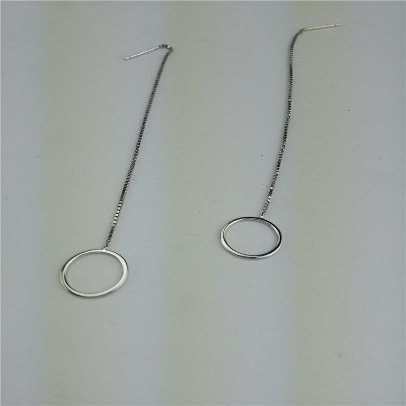 Silver Charms Dangle Earrings For Women 925 Sterling Silver Long Ear Chain Geometric Triangle Drop Earring Brincos