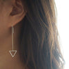 Silver Charms Dangle Earrings For Women 925 Sterling Silver Long Ear Chain Geometric Triangle Drop Earring Brincos