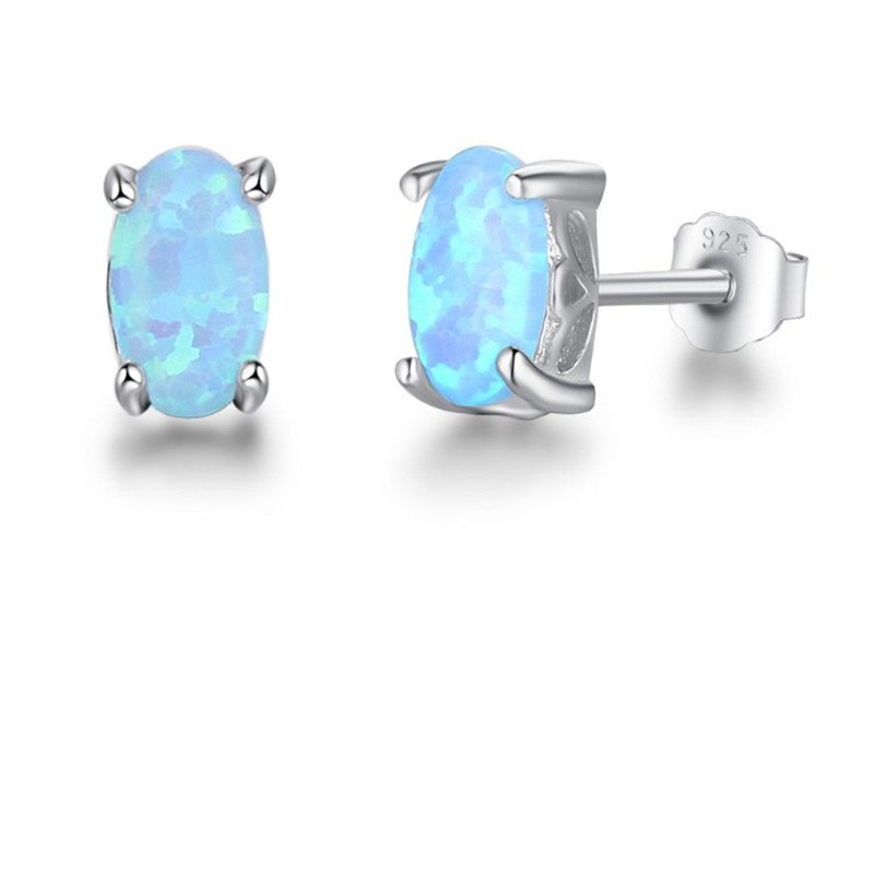 Silver Jewelry 925 Earrings 4 Claw 4mm Blue Fire Opal Stud Earrings For Women 100% 925 Sterling Silver Piecring Earring