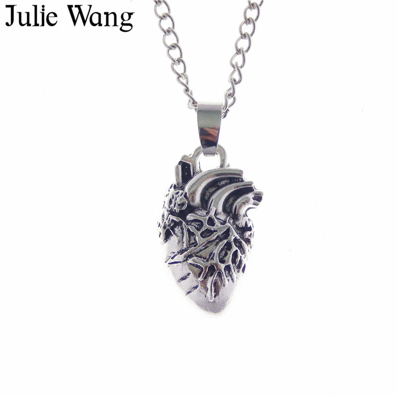 1PCS Alloy Antique Silver Vintage Imitation Human Heart Long Chain Necklace Pendants Women Men Jewelry Choker Gift