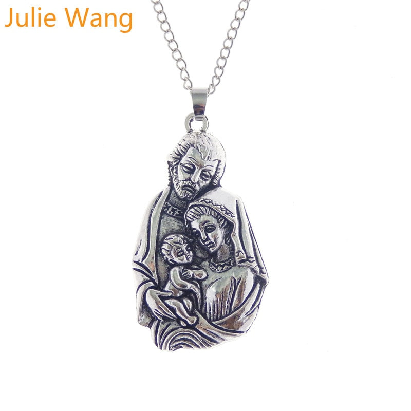 1PCS Alloy Antique Silver Vintage Jesus Virgin Mary Long Chain Necklace Pendants Women Men Fashion Jewelry Choker