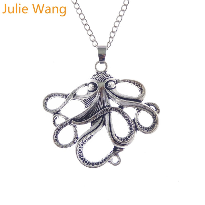 1PCS Alloy Antique Silver Vintage Octopus Long Chain Necklace Pendants Women Fashion Jewelry Choker