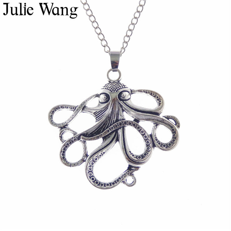 1PCS Alloy Antique Silver Vintage Trendy Octopus Long Chain Necklace Pendants Women Fashion Jewelry Choker