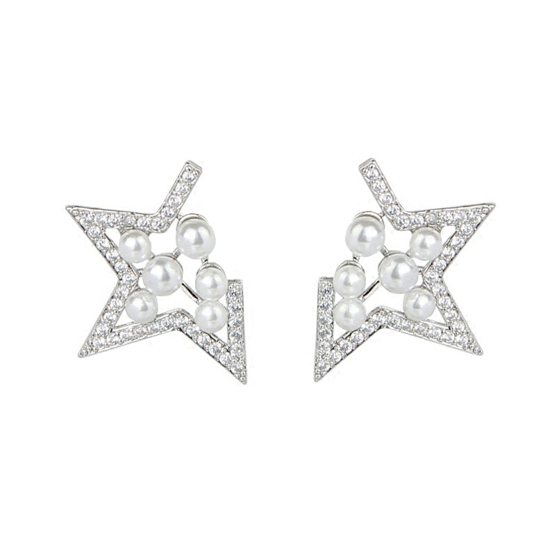 KASIYU Korean fashion new earrings pearl earrings personality missing Angle star female earrings