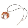 KFT Handmade Red Bronze Wire Wrap Tree of Life Stone Pendant Natural Carnelian Necklace with Black Rope Chain Pendant Jewelry
