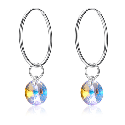 Colorful Crystal Real 925 Sterling Silver Drop Earrings for Women Trendy Hanging Dangle Earrings Fine Jewelry