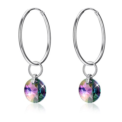 Colorful Crystal Real 925 Sterling Silver Drop Earrings for Women Trendy Hanging Dangle Earrings Fine Jewelry
