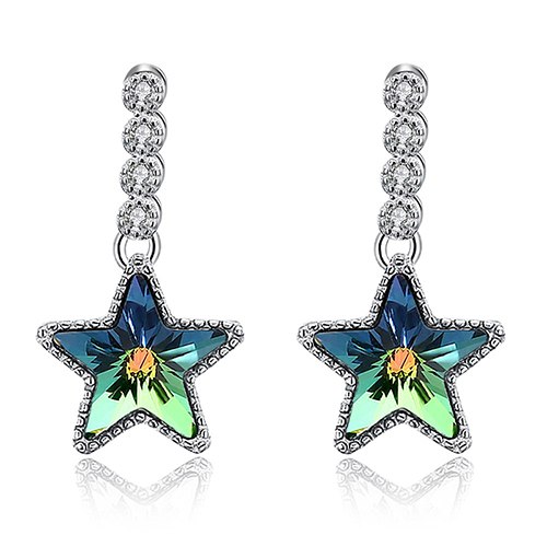 Colorful Crystal Real 925 Sterling Silver Drop Earrings for Women Trendy Pure Silver Fine Jewelry