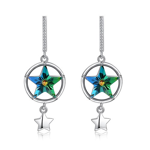 Colorful Star Crystal 925 Sterling Silver Drop Earrings for Women Trendy Party Dangle Earrings Fine Jewelry
