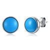 Round Turquoise 925 Sterling Silver Women Stud Earrigns Trendy Blue Stone Party Ear Fine Jewelry Gift HA30F