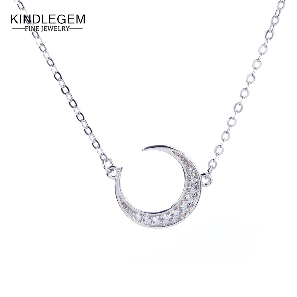 Romantic Half La Moon Pendant Necklace Chain 925 Sterling Silver Rose Gold Color Fine Boho Jewelry Women Accessories