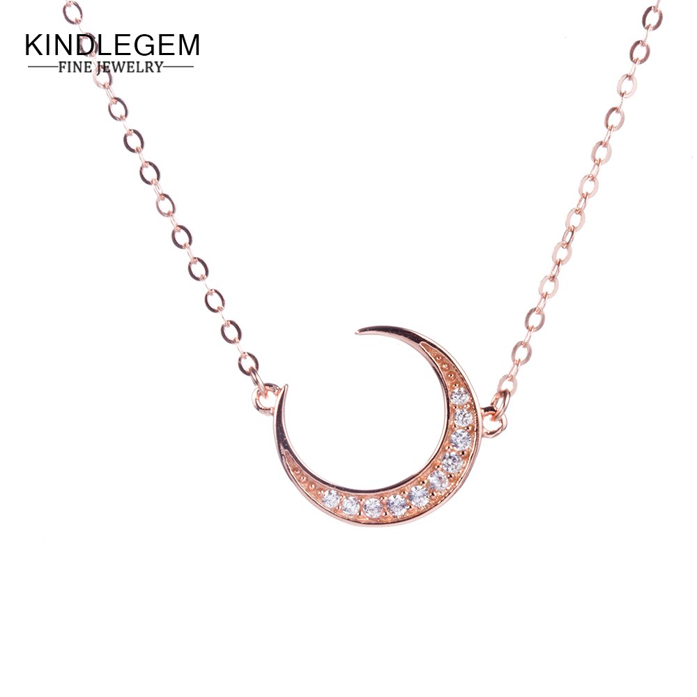 Romantic Half La Moon Pendant Necklace Chain 925 Sterling Silver Rose Gold Color Fine Boho Jewelry Women Accessories