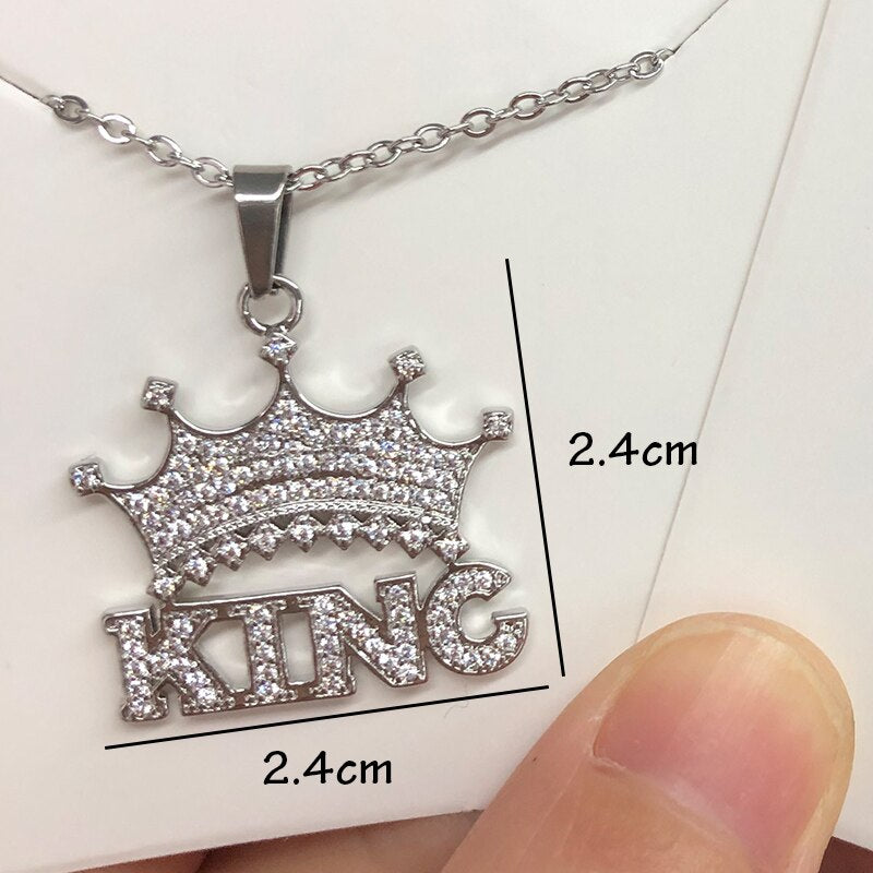 KING Crown Pendant Necklace for Men Punk Letter Necklace for