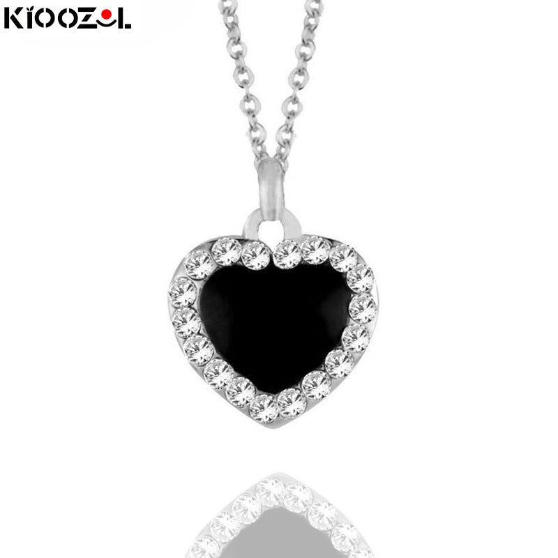 KIOOZOL Classic Solid Rhinestone Pendant Red Black Heart Shaped Choker Necklace For Women Selling Jewelry 397 KO1