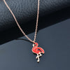 KIOOZOL Red Flamingo Crystal Pendant Rose Gold Stainless Steel Necklace For Women Summer Popular Jewelry 307 KO2