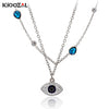KIOOZOL Lucky Evil Blue Eyes with CZ Teardrop Stainless Steel Double Layers Necklace for Women Jewelry 332 KO2