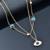 KIOOZOL Lucky Evil Blue Eyes with CZ Teardrop Stainless Steel Double Layers Necklace for Women Jewelry 332 KO2