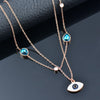 KIOOZOL Lucky Evil Blue Eyes with CZ Teardrop Stainless Steel Double Layers Necklace for Women Jewelry 332 KO2