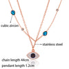KIOOZOL Lucky Evil Blue Eyes with CZ Teardrop Stainless Steel Double Layers Necklace for Women Jewelry 332 KO2