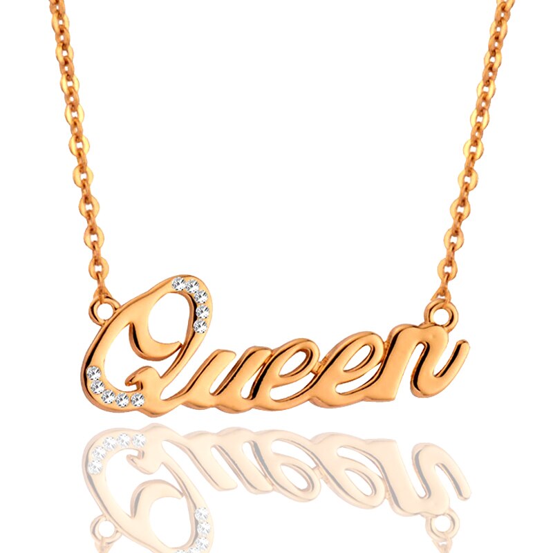 KIOOZOL QUEEN Letter Pendant Micro Inlaid Cubic ZIrconia Rose Gold Silver Color Choker Necklace For Women Beach Jewelry ZD1 KO5