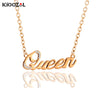 KIOOZOL QUEEN Letter Pendant Micro Inlaid Cubic ZIrconia Rose Gold Silver Color Choker Necklace For Women Beach Jewelry ZD1 KO5