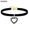 KIOOZOL Sexy Black Leather Hollow Star Rectangle Love Triangle Pendant Crystal Choker Necklace for Women Jewelry 459 KO2